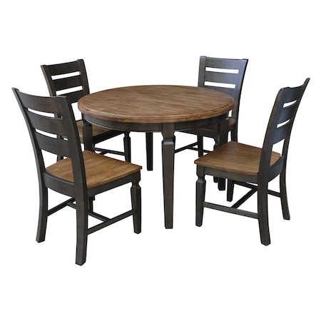 International Concepts Round 44 in Round Top Dining Table with 4 Ladderback Chairs, Hickory/Washed Coal, 44 in W, 44 in L K45-144R-C57-4